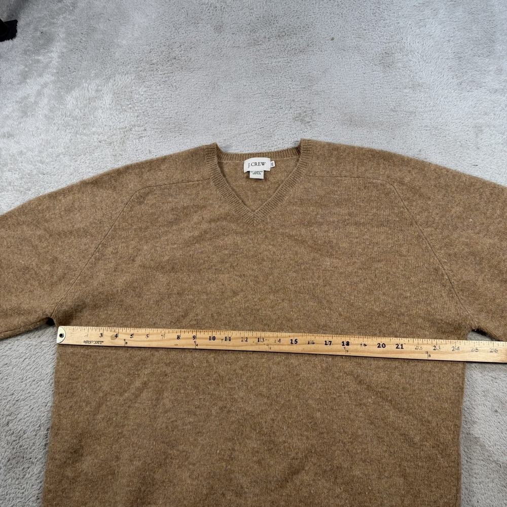 J Crew Sweater Mens 2XL Brown Tan 100% Lambswool V-Neck Pullover Soft - Picture 3 of 6